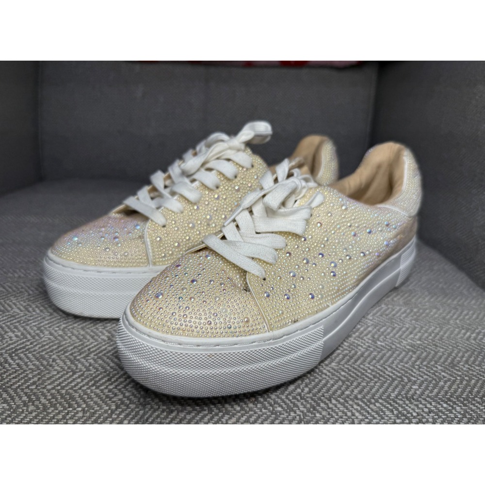 Betsey Johnson SB-SIDNY Rhinestone Pearl Platform Sneakers Ivory Womens 8.5M